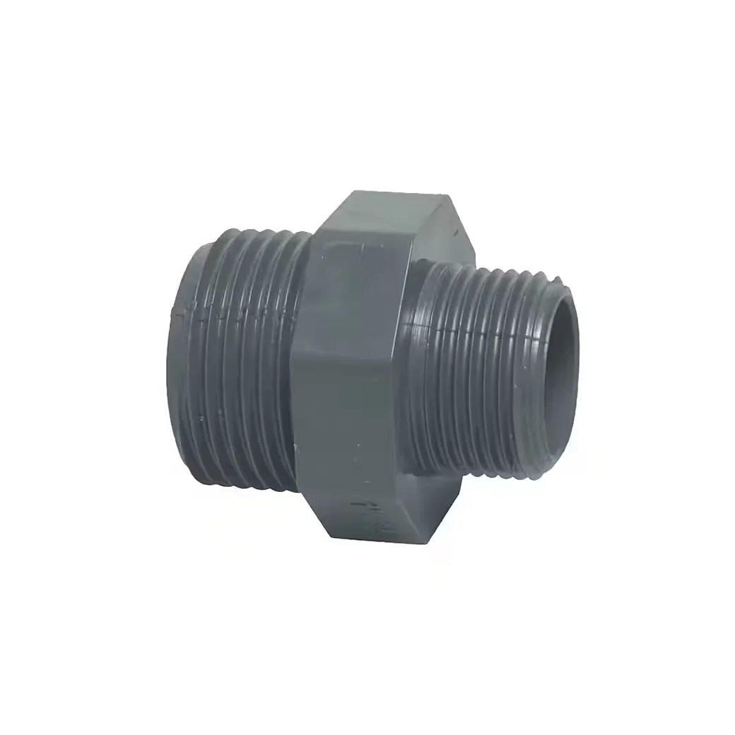 PROFEC PVC-U Doppelnippel reduziert AG x AG Gewindefitting 10 bar grau